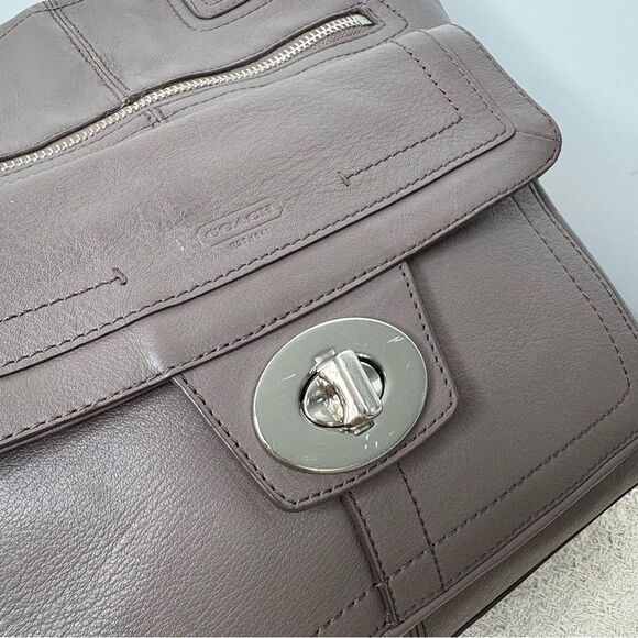 Coach Hampton Leather Turnlock NS Tote Z27748 Dark Grey North South Shoulder Bag - Picture 4 of 11